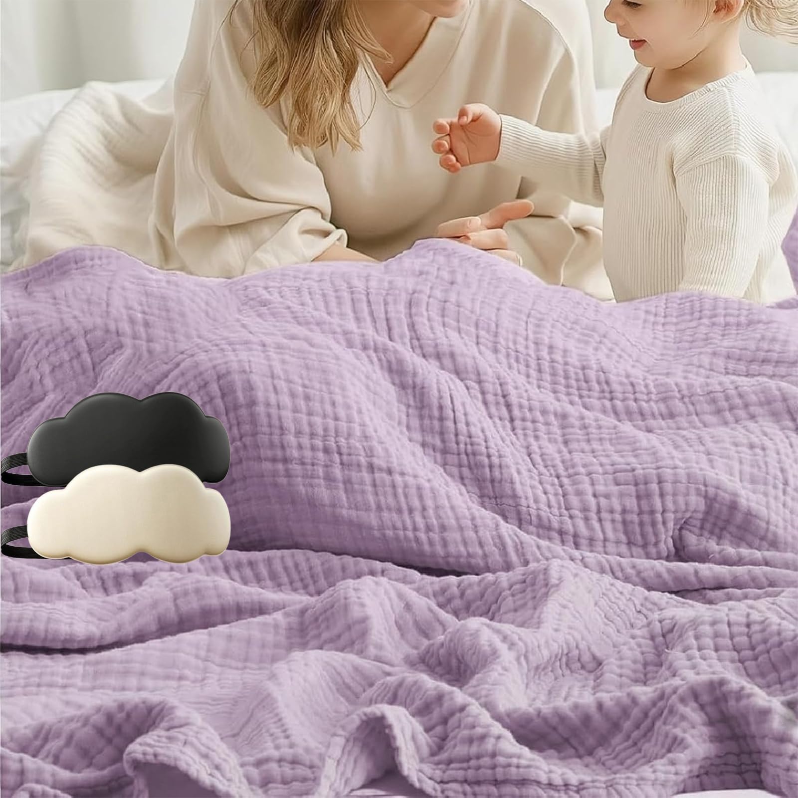 Muslin Blanket King Size, Cotton Muslin Throw Blanket for Adult, Lightweight Summer Blanket, Soft Breathable Sofa and Bedspread for Bed Couch Sofa (Purple, 170 * 230cm)