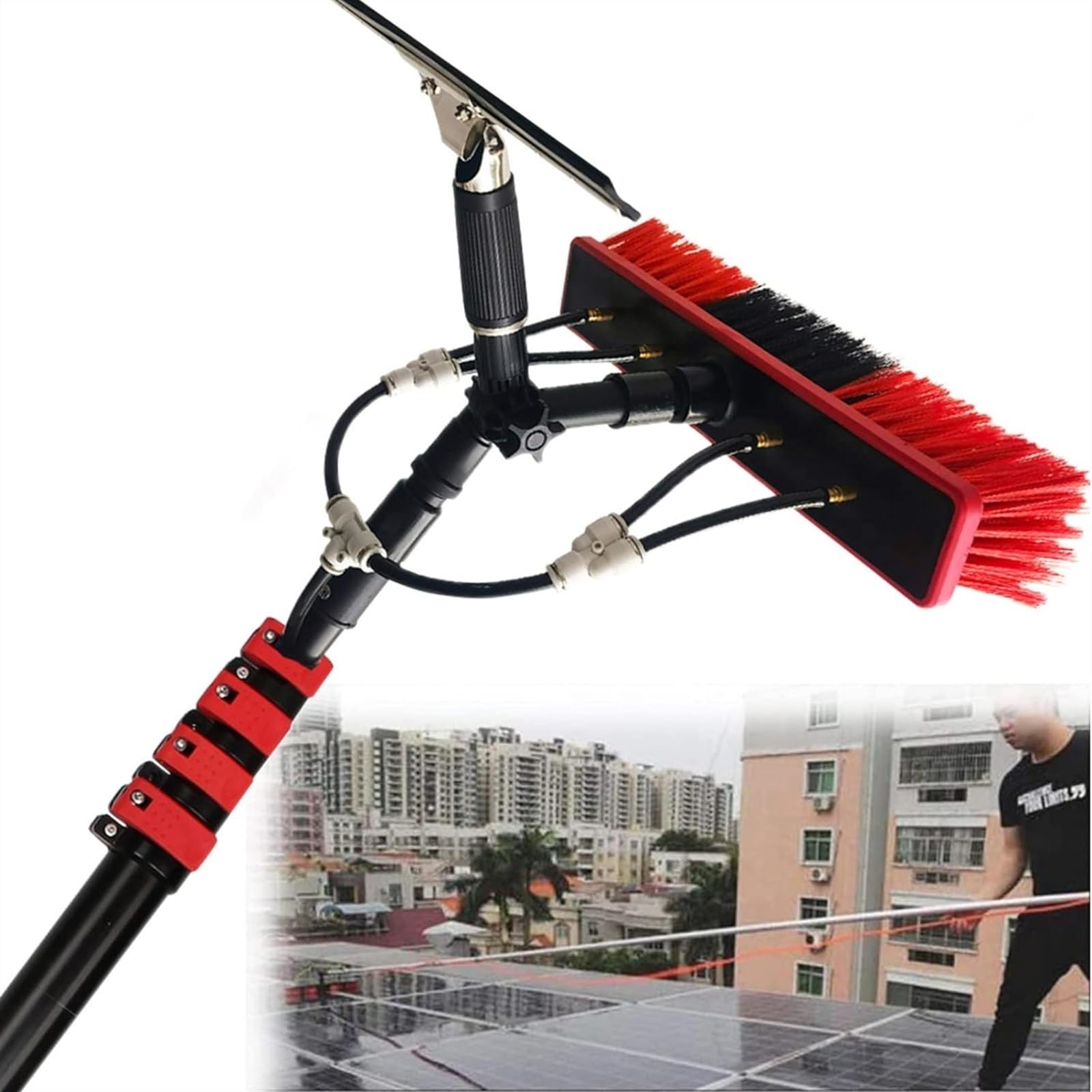 GHFXSCV 30FT Water Fed Pole Kit - Adjustable Solar Panel Cleaning Brush High Reach Window Washer for Efficient Outdoor Maintenance Ideal for Solar Panel Care and Window Cleaning