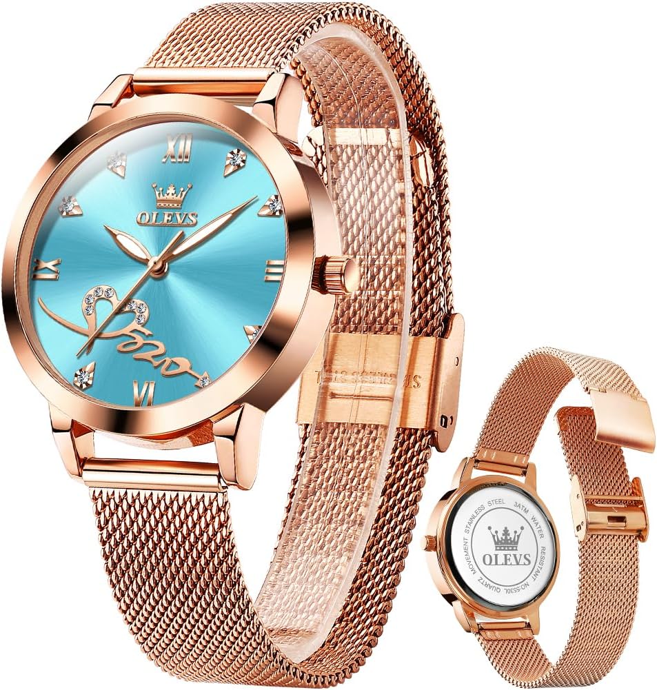 OLEVS Women Watch Fashion Rose Gold Diamond Analog Quartz Female Watch for Women Luxury Dress Ladies Stainless Steel Luminous Waterproof Date Wrist Watches