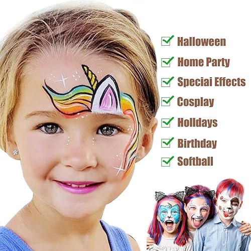 Miniatura 2 de Kit de pintura facial y corporal para niños y adultos, juego de pintura facial de 10 x 0.35 oz, plantilla de pastel dividido de un trazo, pintura
