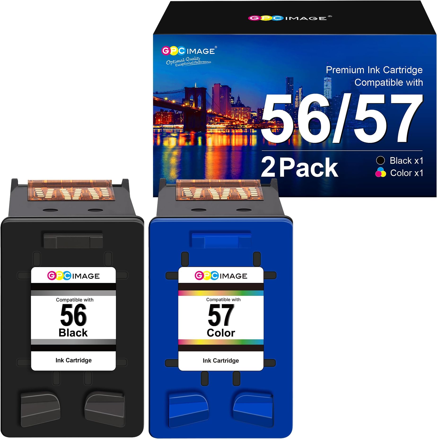 GPC Image Remanufactured Ink Cartridge Replacement for HP 56 57 Ink High Yield to use with Deskjet 5550 5650 5150 5850 Photosmart 7260 7450 7150 7350 Printer (1 Black, 1 Tri-Color, 2-Pack)