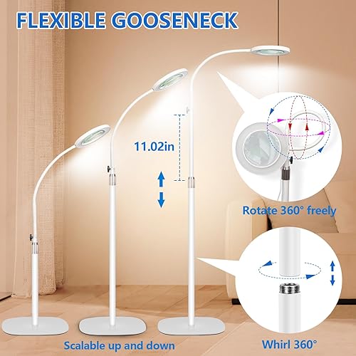 Miniatura 5 de HITTI Lupa de 10 veces con luz y abrazadera, lámpara de pie con lupa manos libres con cuello de cisne flexible, 3 colores regulable regulable con