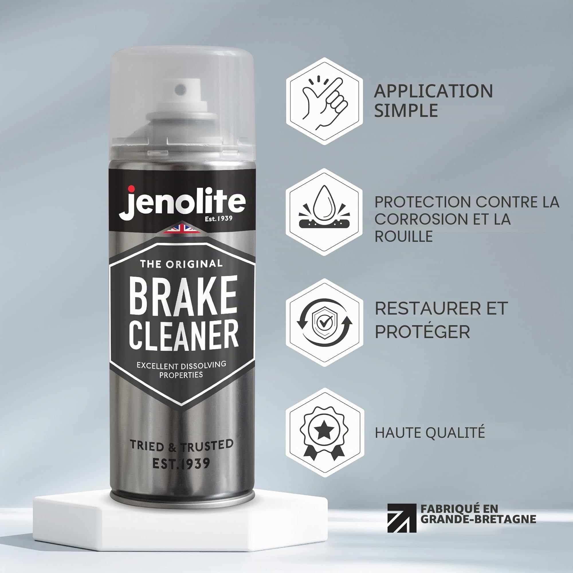 JENOLITE Spray nettoyant pour freins | 3x400 ml | Nettoyant pour freins très résistant | Nettoie les freins sans démontage | Réduit le bruit de frein et améliore les performances de freinage | Élimine
