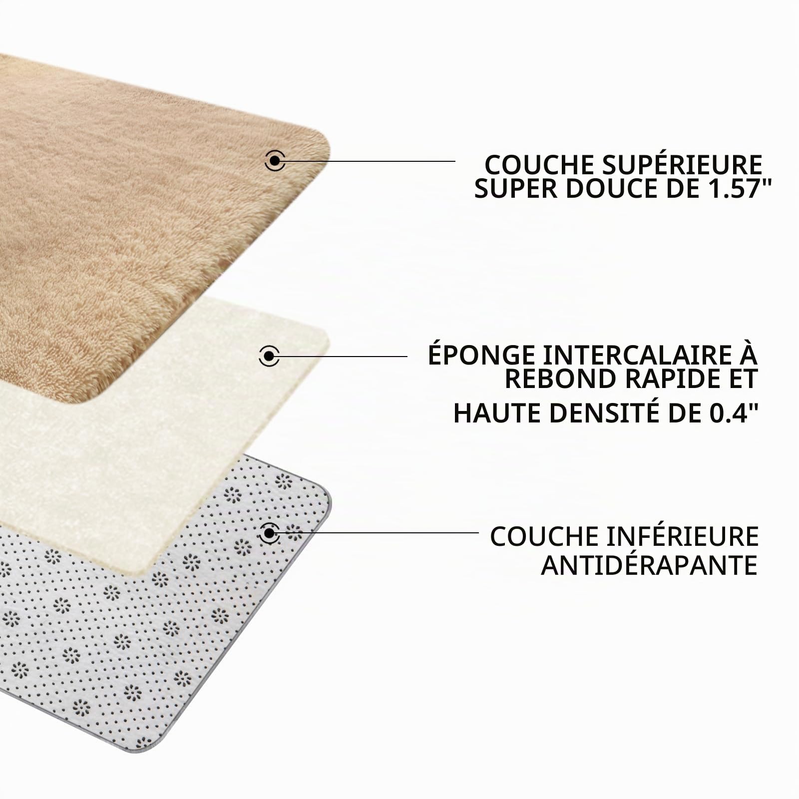 Sour Lemon Grand tapis à poils longs pour salon et chambre à coucher - Beige - 200 x 300 cm