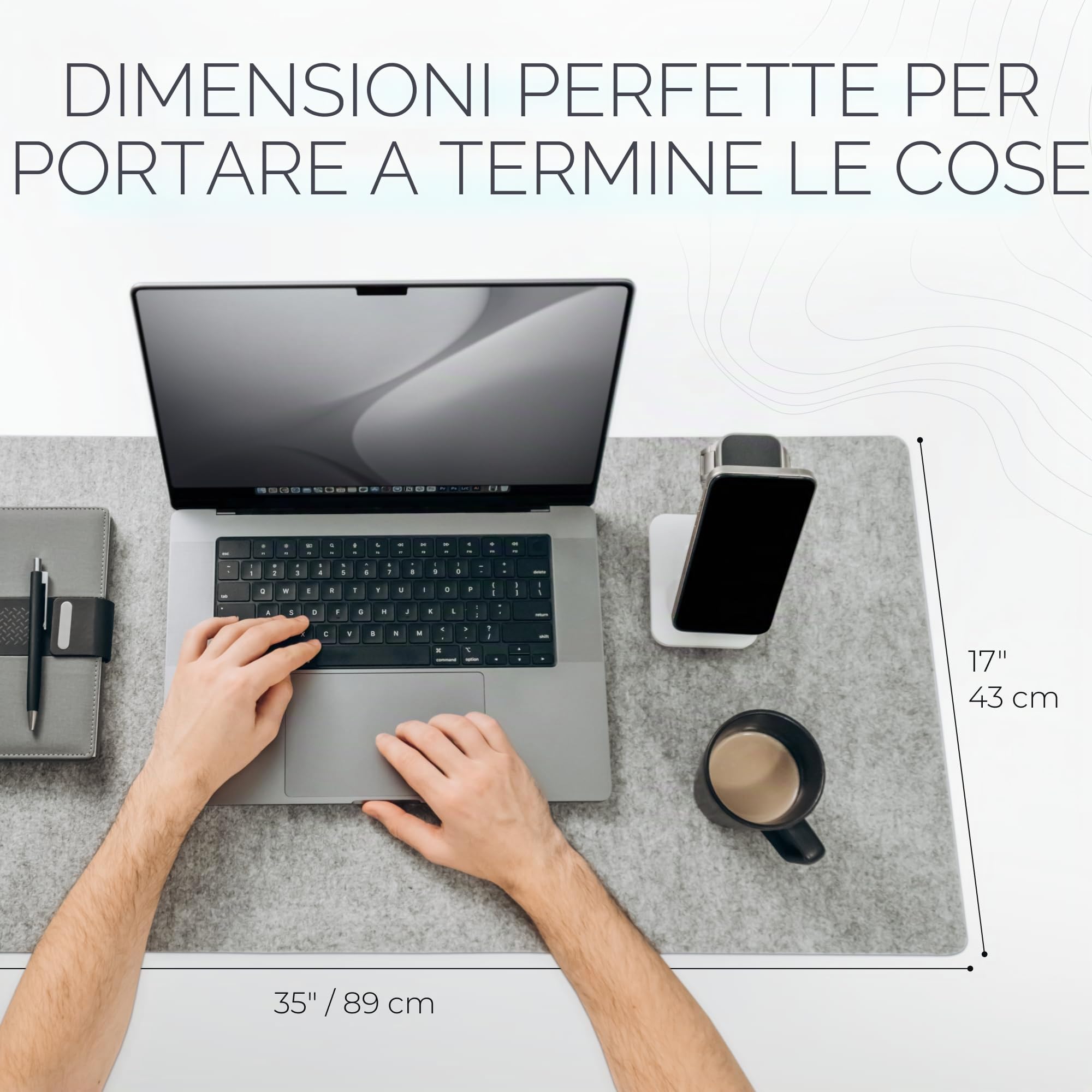 Nordik - Tappetino da scrivania grande in feltro, 89 x 43 cm, copertura completa per tastiera e mouse, tappetino protettivo e opaco, tappetino da scrivania per ufficio