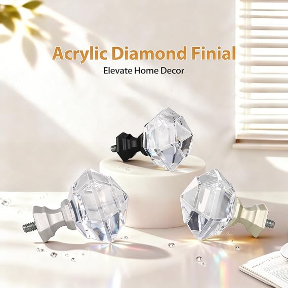 TONIAL Curtain Rods for Windows, 32 to 58 Inch, Acrylic Diamond Finial