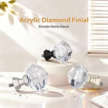TONIAL Curtain Rods for Windows, 32 to 58 Inch, Acrylic Diamond Finial