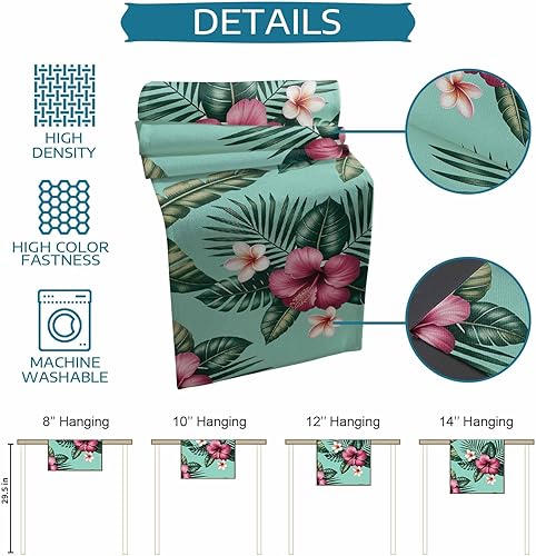 Miniatura 7 de Greeeen Camino de mesa de lino y algodón caminos de mesa de cocina tropicales para cena familiar banquetes fiestas y celebraciones hibisco hamabo
