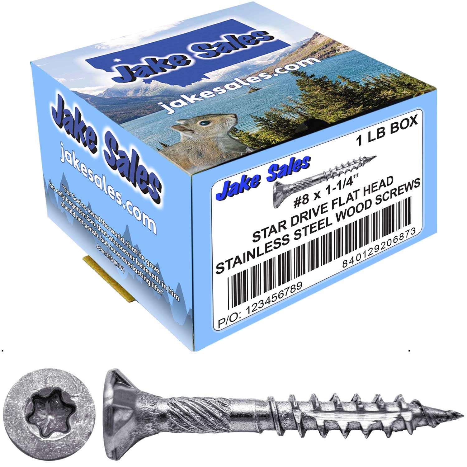 Jake Sales #8 x 1-1/4" Silver Star Stainless Steel Wood Screw Torx/Star Drive Head - 300 Grade Stainless Steel (1 Pound - 230 Approx. Screw Count)