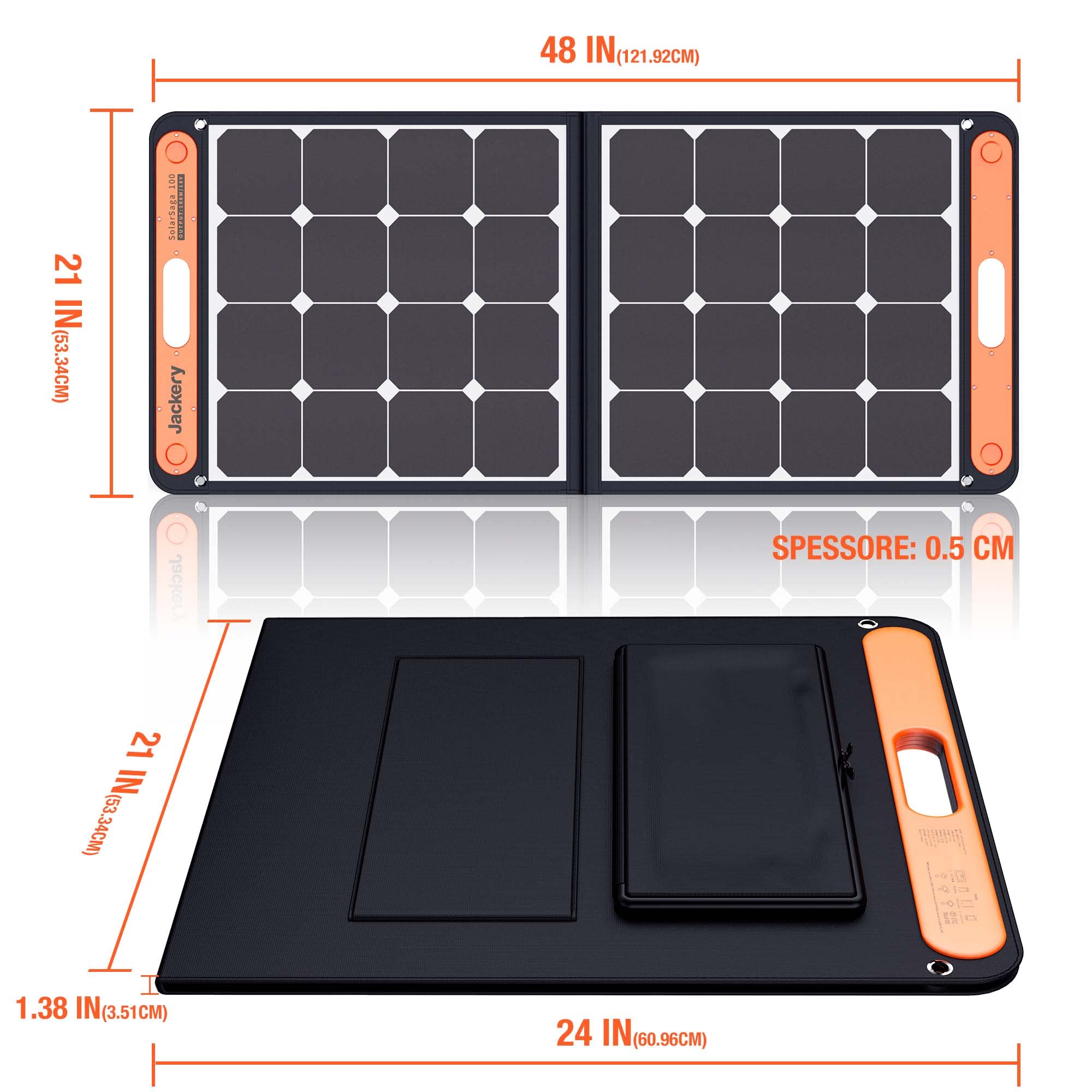 Pannello solare portatile Jackery SolarSaga da 100 W per Centrale Elettrica Explorer 240/500/1000, Caricatore solare con celle monocristalline, pieghevole, con uscite USB per telefoni