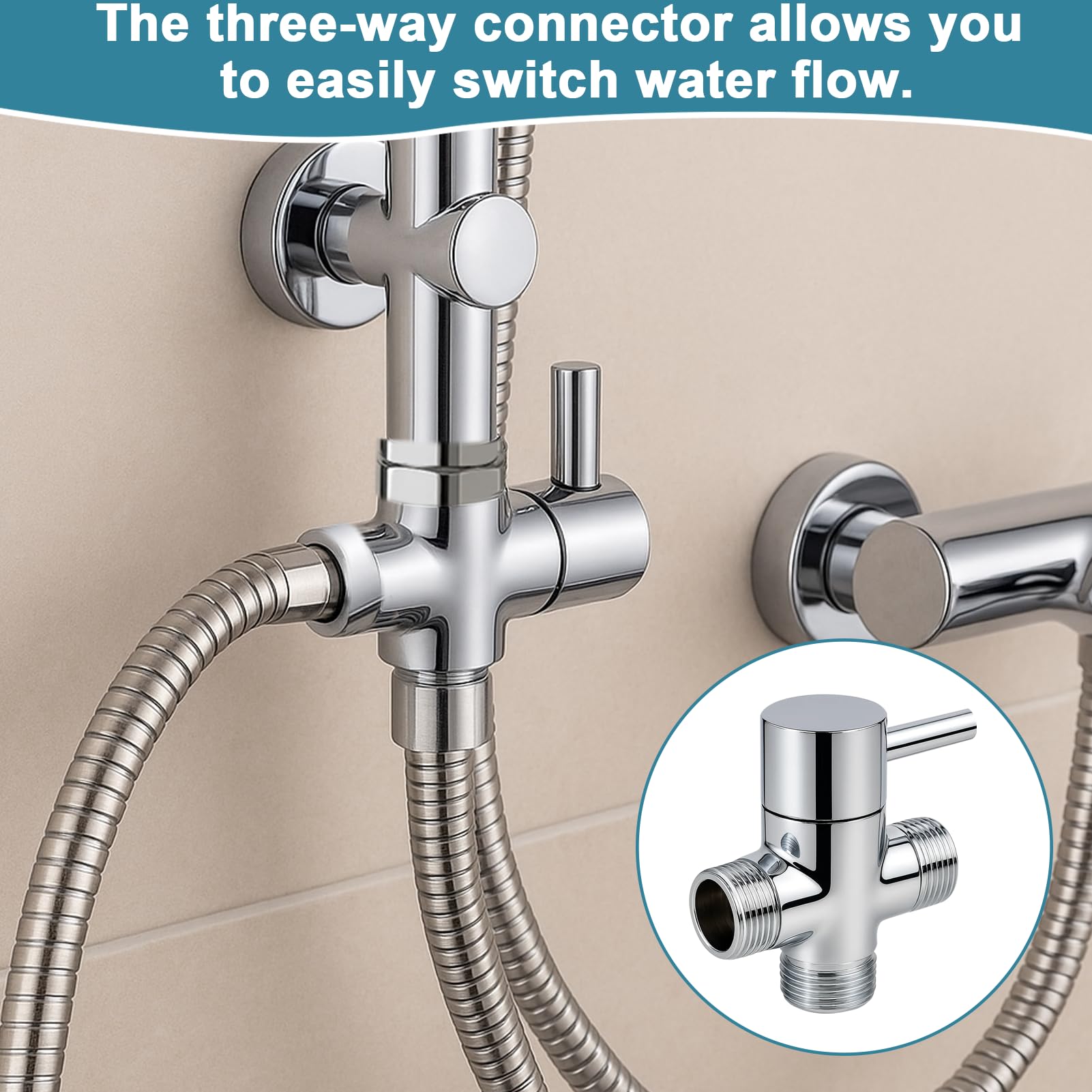 LgCiXli Válvula de conmutación de ducha de 3 vías, adaptador en T de latón de alta calidad para sistemas de ducha, control de agua profesional y desviación, conector universal G 1/2 pulgadas, cromado — view 7