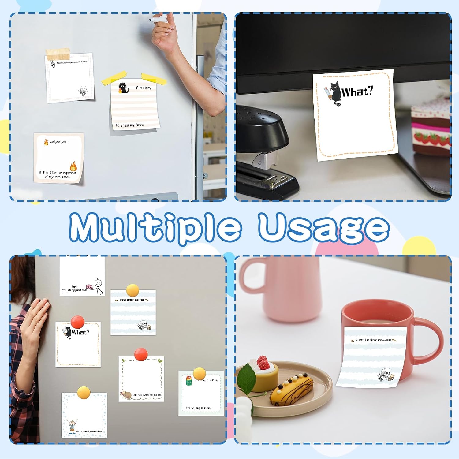 ZCPTZ 9 Pcs Funny Notepads 3" x 3" Self-adhesive Note Pads Fun Memo for Home Work Office School Supplies Teacher Gifts - 450 Sheets Reusable Cute Sticky Notes