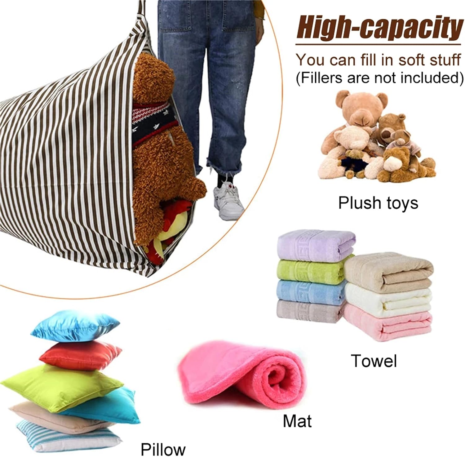 LDIW Storage Bean Bag Chair Cover for Kids, Stuffed Animal Plush Toys Holder and Organizer Soft Premium Corduroy Without Filler,Pink