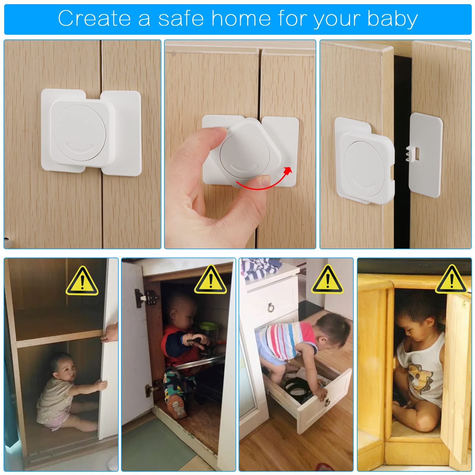 Securite Placard Enfant 8PCS Verrou Bloc Tiroir Securite Bebe Réfrigérateur Armoires Adhésif 3M Sans Perçage