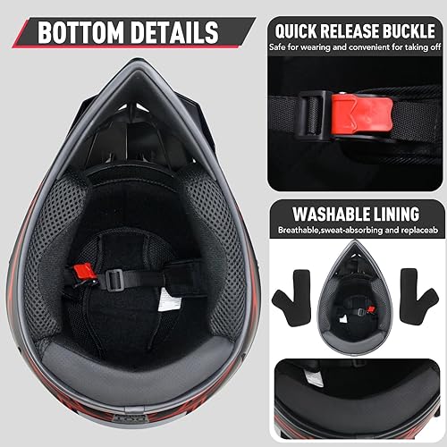 Miniatura 5 de Casco para bicicleta de tierra para jóvenes, cascos integrales de motocross para niños, casco de bicicleta de montaña BMX MX ATV para niñas, casco