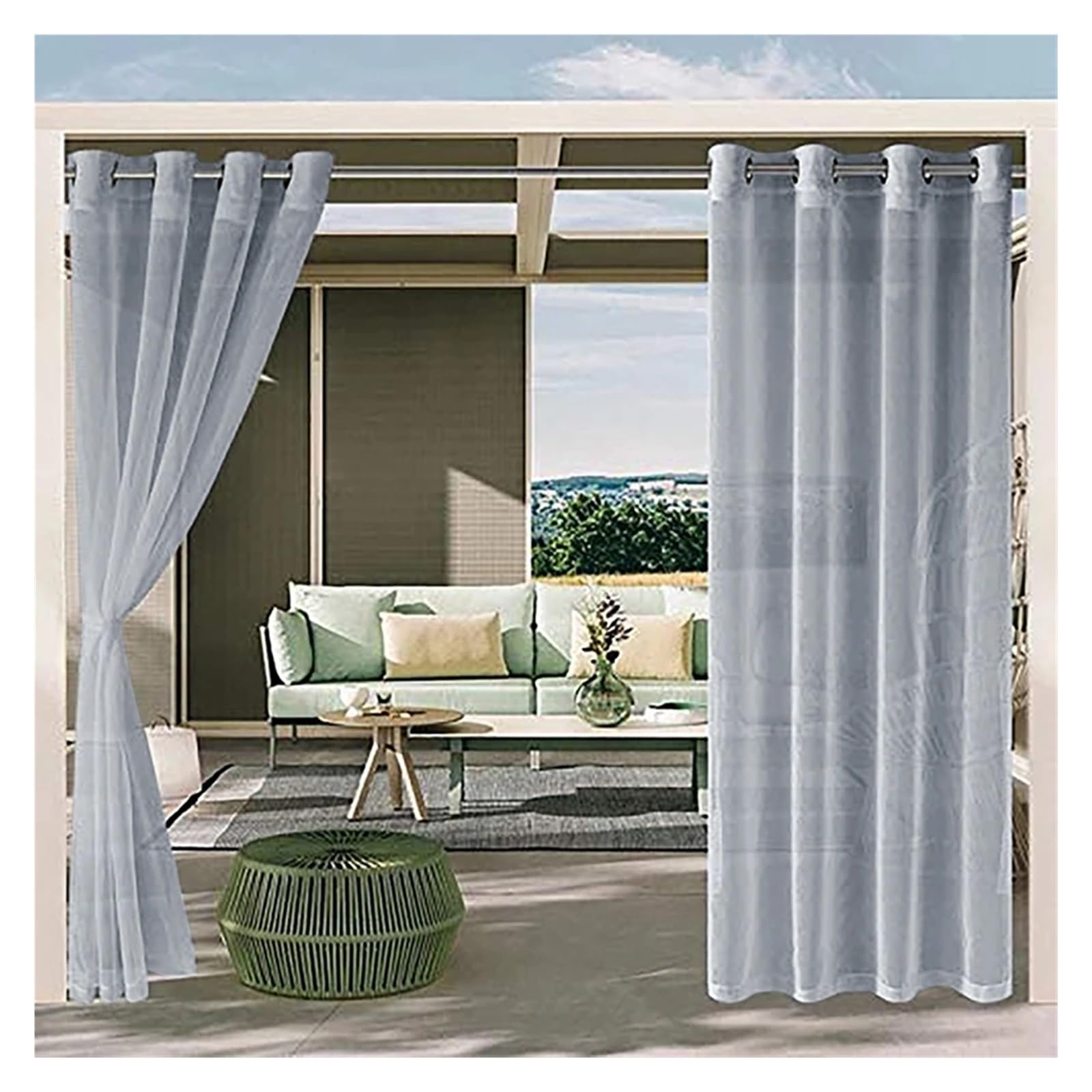 Zymjzbetic Pergola Curtain Waterproof Outdoor Curtain Garden Decoration Patio Gazebo Sheer Transparent Polyester Tulle Curtains for Porch Voile(Gray 1pc,M 132x241cm)