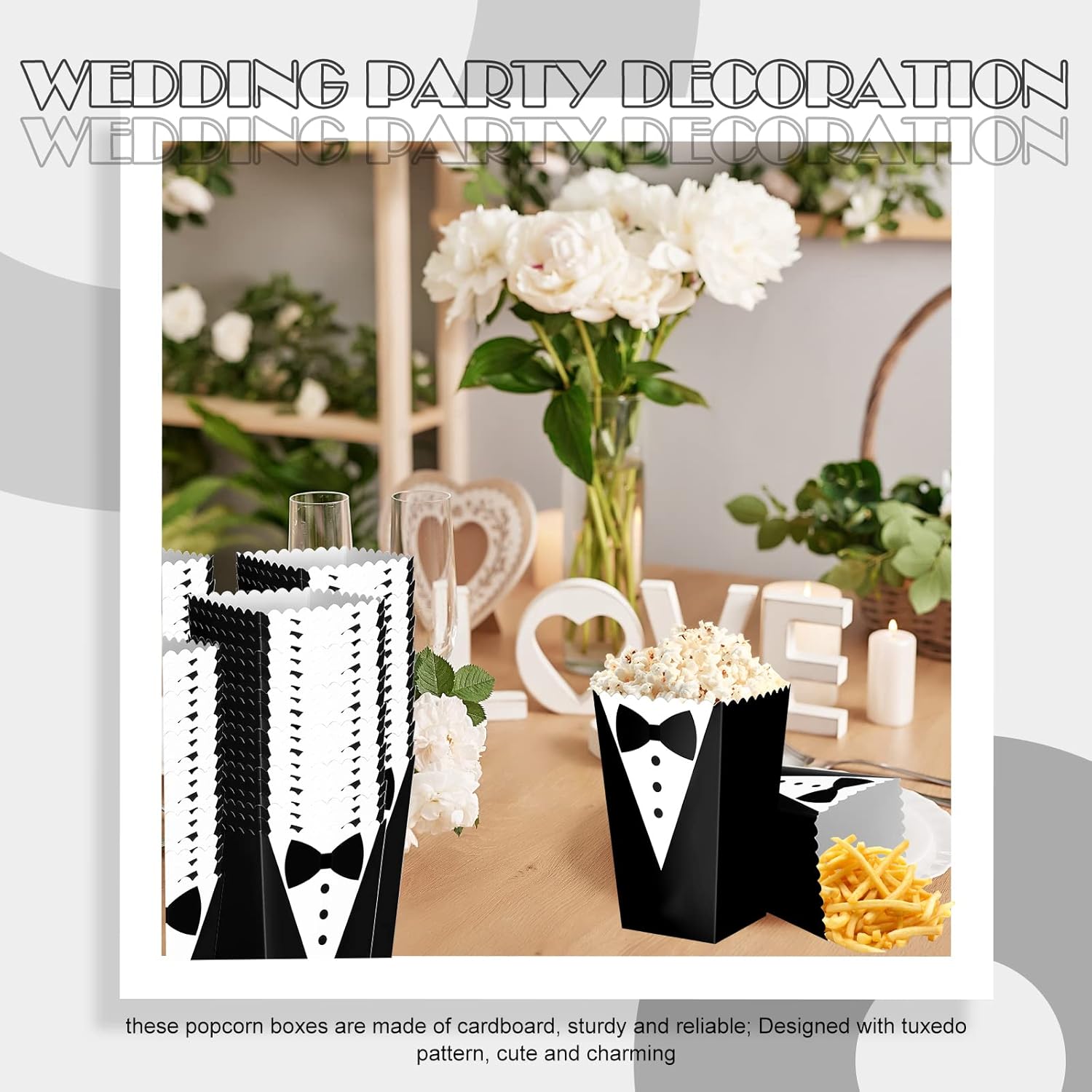 Crtiin 100 Pcs Tuxedo Popcorn Boxes Groomsmen Party Supplies Tuxedo Treat Boxes Candy Cookie Containers for Tuxedo Theme Wedding Birthday Party Favors Decoration