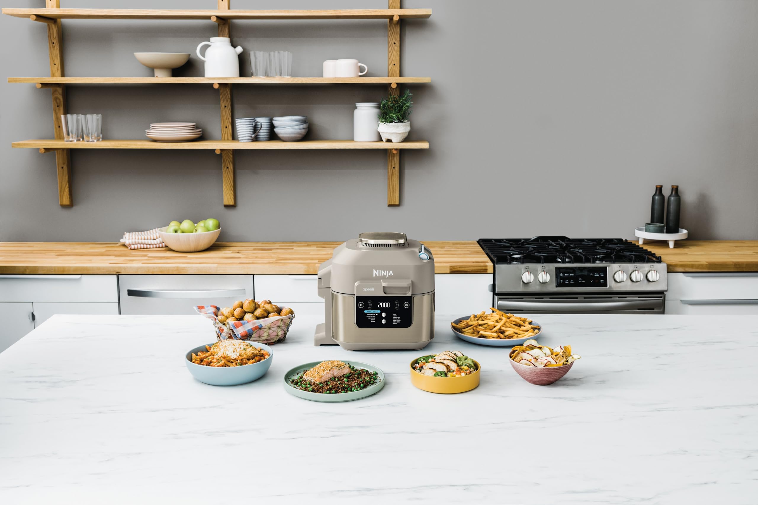 Ninja Speedi Olla Eléctrica Multifunción 10 en 1 con Freidora de Aire - Cocina Comidas para 4 Personas en 15 Minutos - Capacidad de 5,7 l - Piedra Dorada, ON500EUSTGD