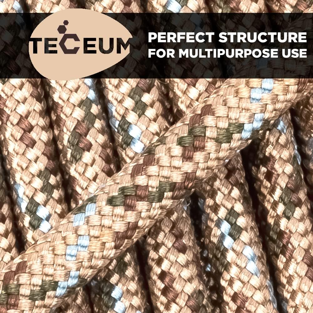 TECEUM Paracord Type III 550 Desert Camo – 1000 ft – 4mm – Tactical Rope MIL-SPEC – Outdoor para Cord –Camping Hiking Fishing Gear and Equipment – EDC Parachute Cord – Strong Survival Rope
