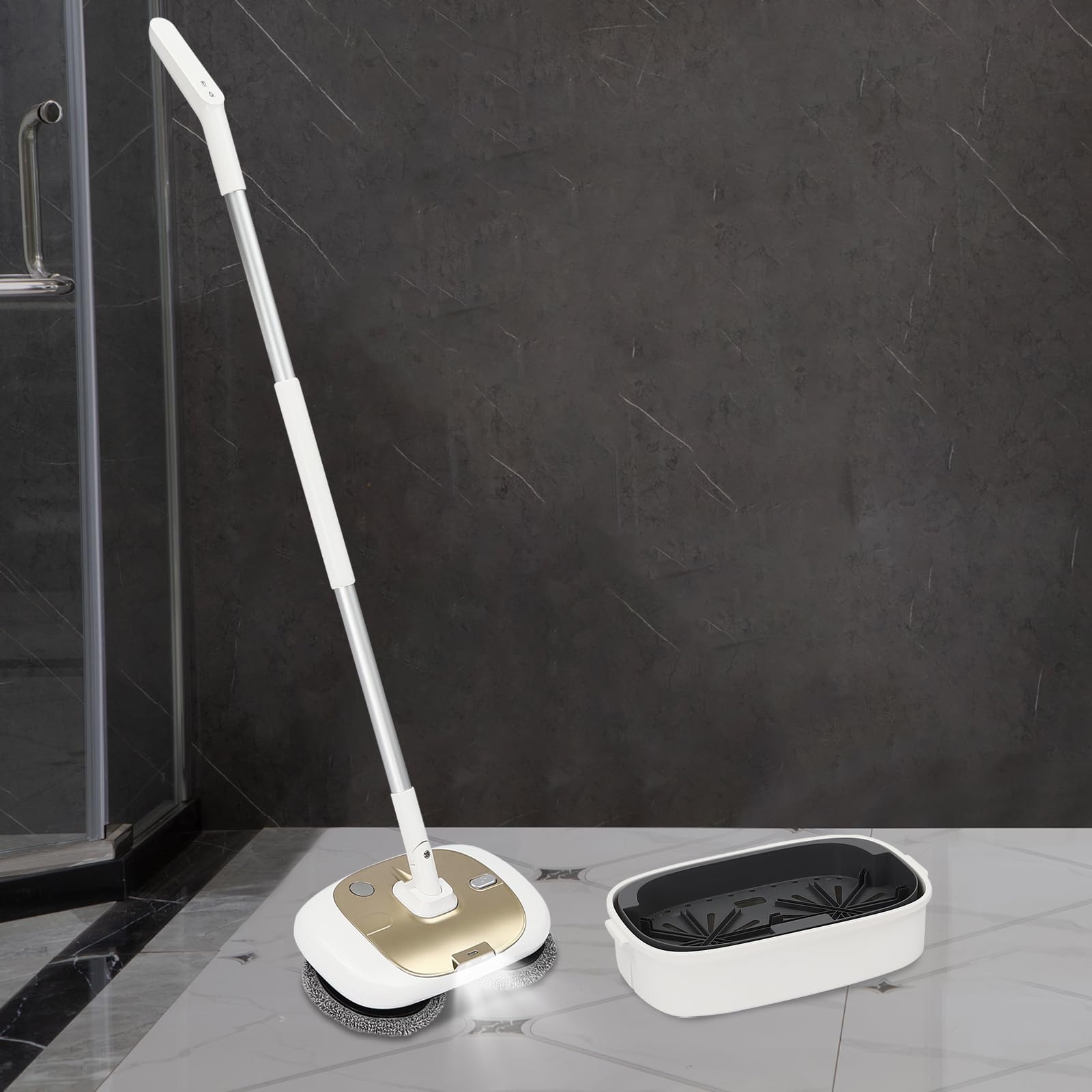 Scopa elettrica senza fili elettrica per la pulizia dei pavimenti, con secchio di pulizia da 5 l, secchio di pulizia, 4 mop, tubo in plastica antiscivolo, per tutti i tipi di pavimenti