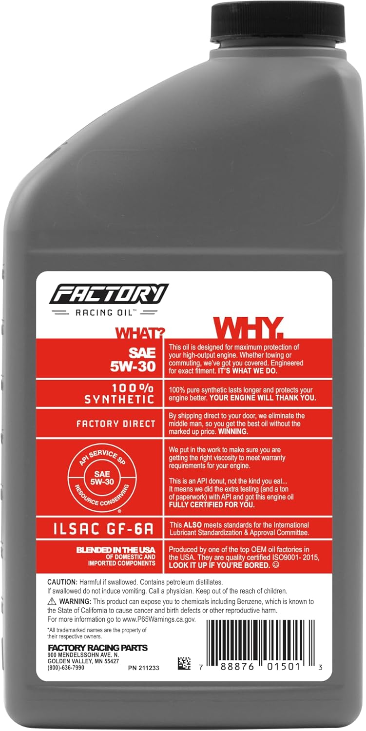 Factory Racing Parts Oil Change Kit Compatible with Dodge Caravan, Dynasty, Grand Caravan, Intrepid, Neon, Shadow, Spirit, Stratus 5W-30 Full Synthetic Oil - 5 Quarts