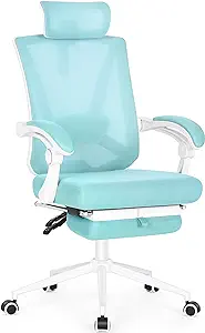 Misolant Ergonomic Office Chair with Footrest, Ergonomic Desk Chair with Adjustable 2D Lumbar Support, High Back Computer Chairs with Adjustable Headrest, Blue Comfortable Executive Office Chair