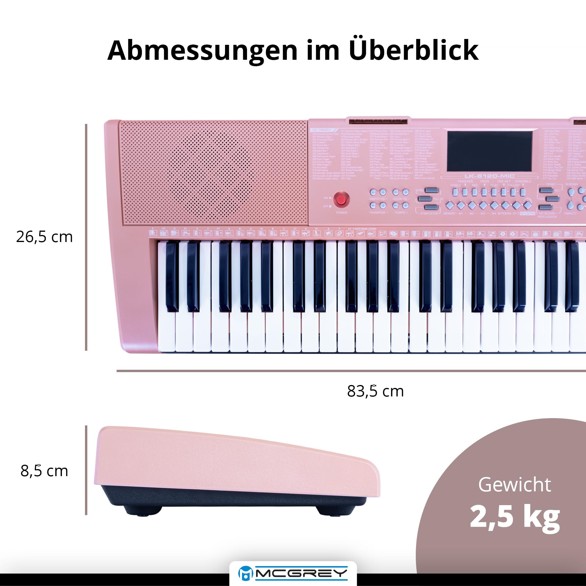 McGrey LK-6120-MIC Keyboard Set - Einsteiger-Keyboard mit 61 Leuchttasten - 255 Sounds und 255 Rhythmen - 50 Demo Songs - Inklusive Mikrofon - Spar-Set inkl. X-Keyboardständer und Kopfhörer - Pink
