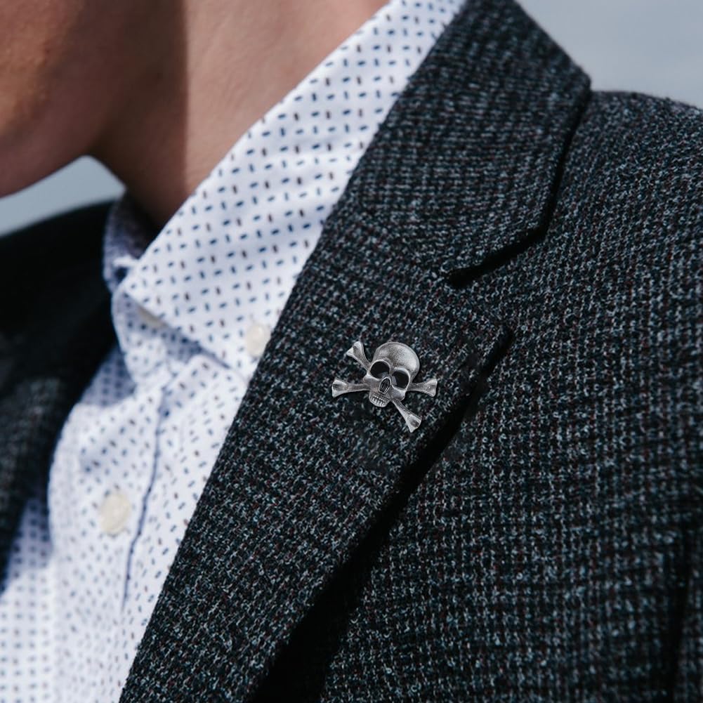 SUPERFINDINGS 4Pcs Gothic Skull Brooch Punk Style Skeleton Brooch Skull and Crossbones Skeleton Brooch Alloy Skull Badge Pin Halloween Costume Decor for Men Woman Coat Cloth Jacket - Image 7
