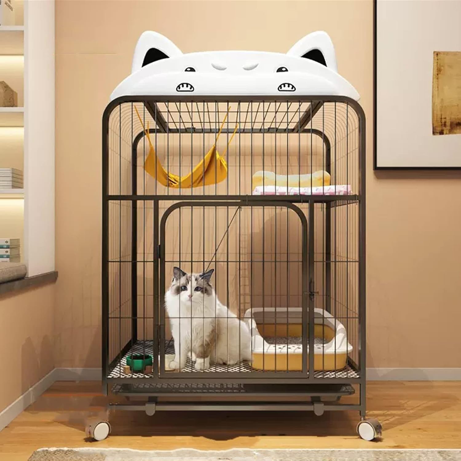 Large Cat Cage, Cat Enclosure with Universal Wheels Metal Pet Crate Small Animal House Indoor Outdoor with Doors and Trays Cat Playpen Collapsible Cat Villa