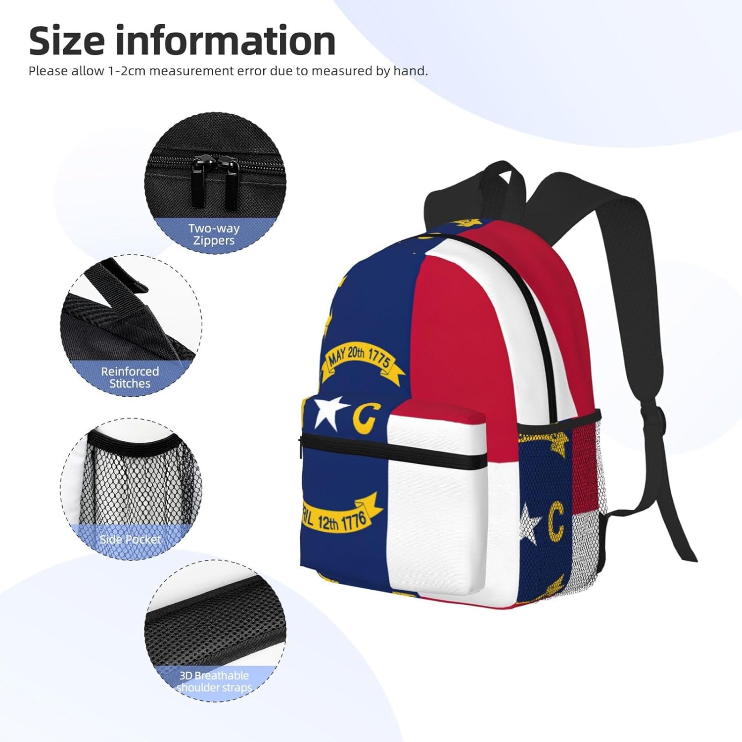 North Carolina state flag Backpack Large Sports Bag, Best for Basketball, Soccer, Volleyball, Swim, Gym, Travel