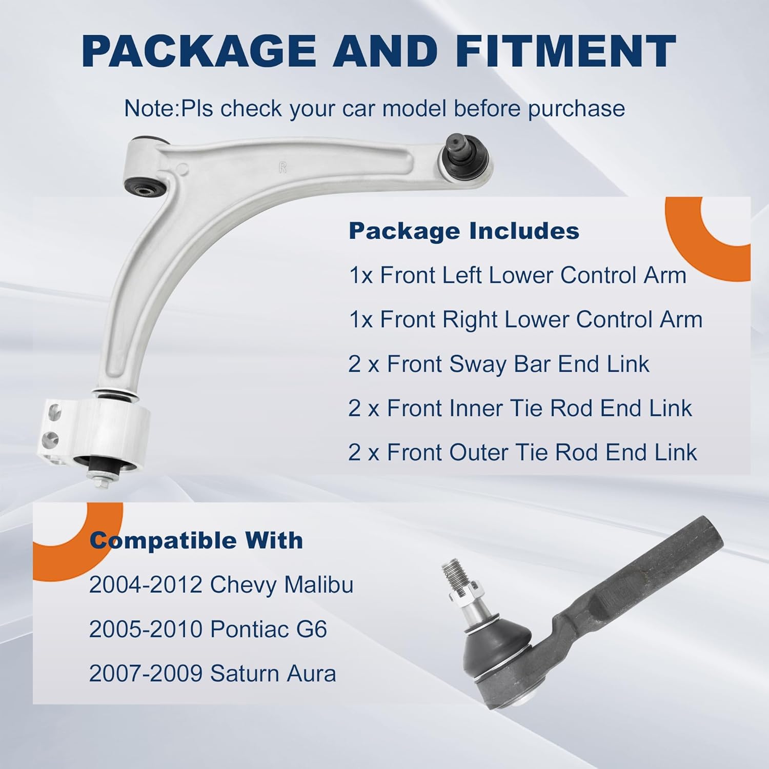 KUIPERAUTO Front Lower Control Arm Kit, Compatible with 2004-2012 Chevy Malibu, 2005-2010 Pontiac G6, 2007-2009 Saturn Aura