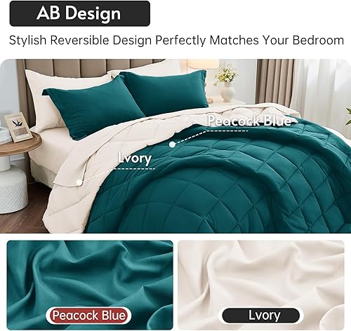 Miniatura 99 de MUXHOMO Juego de edredón Queen de 7 piezas, cama reversible en una bolsa, tamaño Queen, juego de ropa de cama para todas las estaciones con edredón