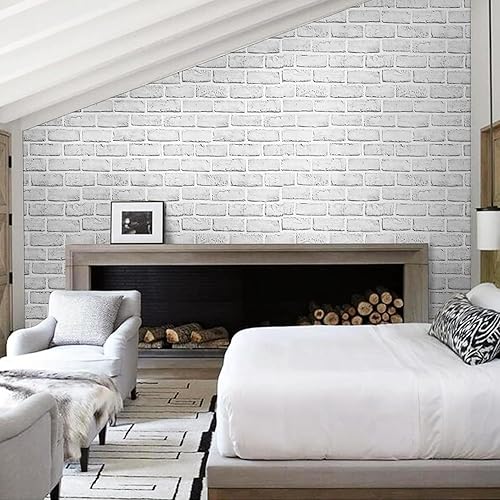 Miniatura 6 de Anmon Papel tapiz autoadhesivo de 17.7 x 236 pulgadas, papel de pared de ladrillo blanco autoadhesivo 3D, película de vinilo extraíble para paredes,