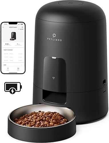 PETLIBRO Automatic Cat Feeder, Wi-Fi Rechargeable Cats Food Dispenser Battery-Operated with 30-Day Life, AIR 2.4G Wi-Fi Timed Pet Feeder for Cats & Dogs, 2L Auto Cat Feeder, Black - 2L-with WiFi - Black