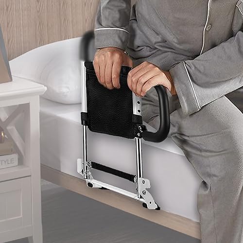 Rieles de cama plegables para adultos mayores con seguridad, con tres bolsillos de almacenamiento, rieles ajustables de ayuda para cama para