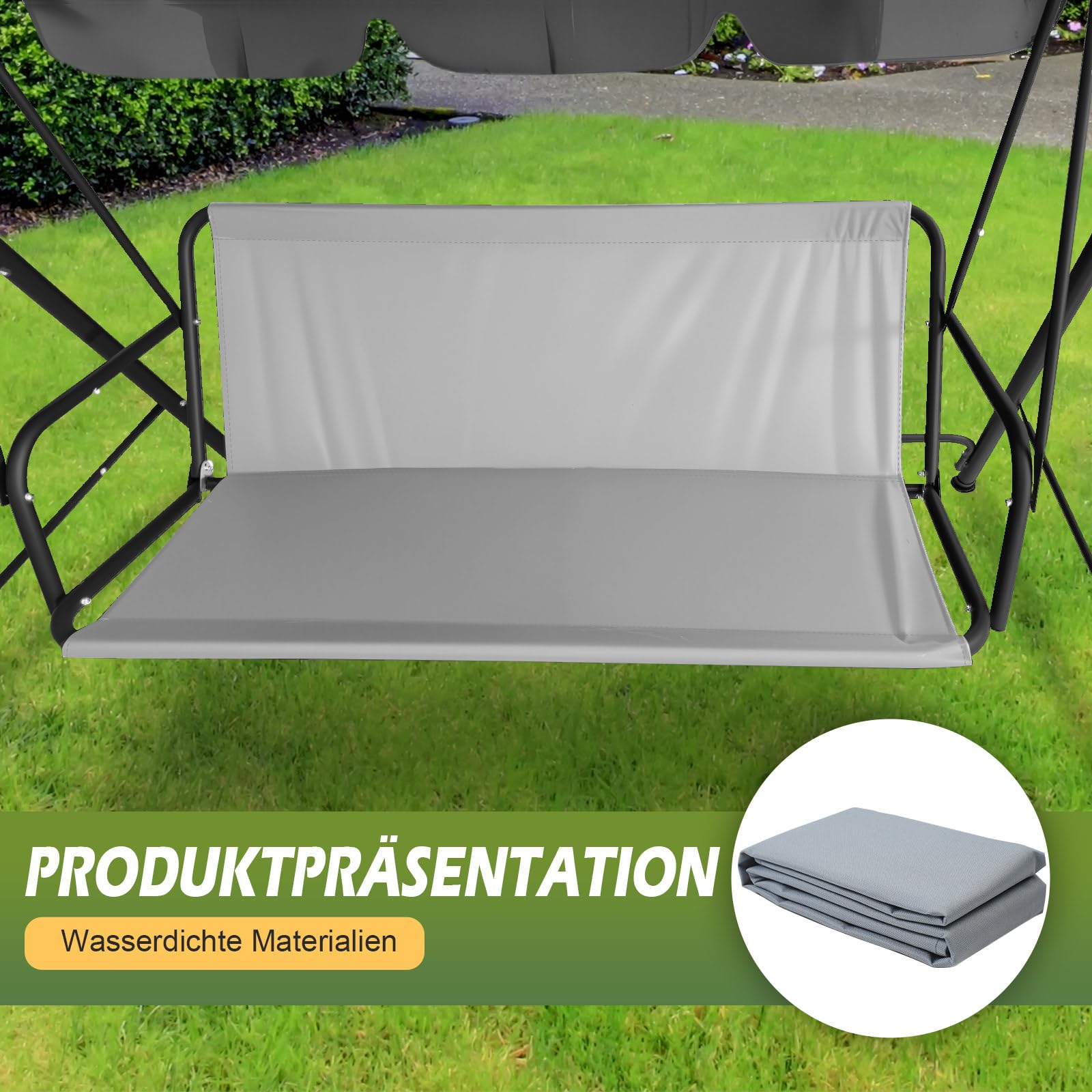 Hollywoodschaukel Sitzfläche Ersatz, 600D Oxford Ersatz-Schaukel Sitzbezug für Hollywoodschauke, Wasserdicht & Reißfest Hollywoodschaukel Bezug 2 & 3 sitzer (Grau, 148 x 50 x 50 cm)