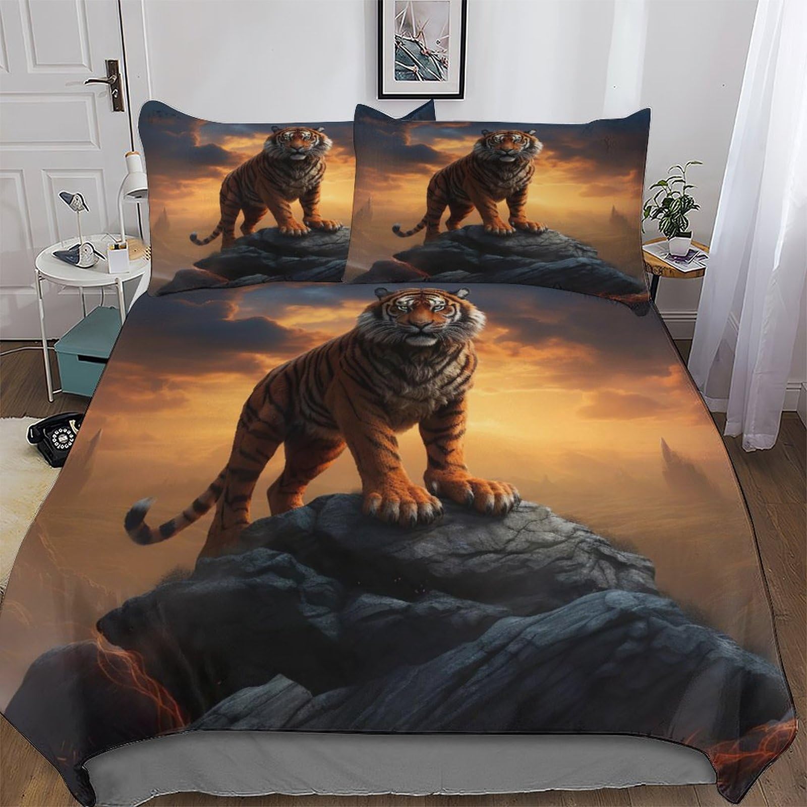 Sets de housse couette en microfibre motif tigre 220x240cm lit deux places