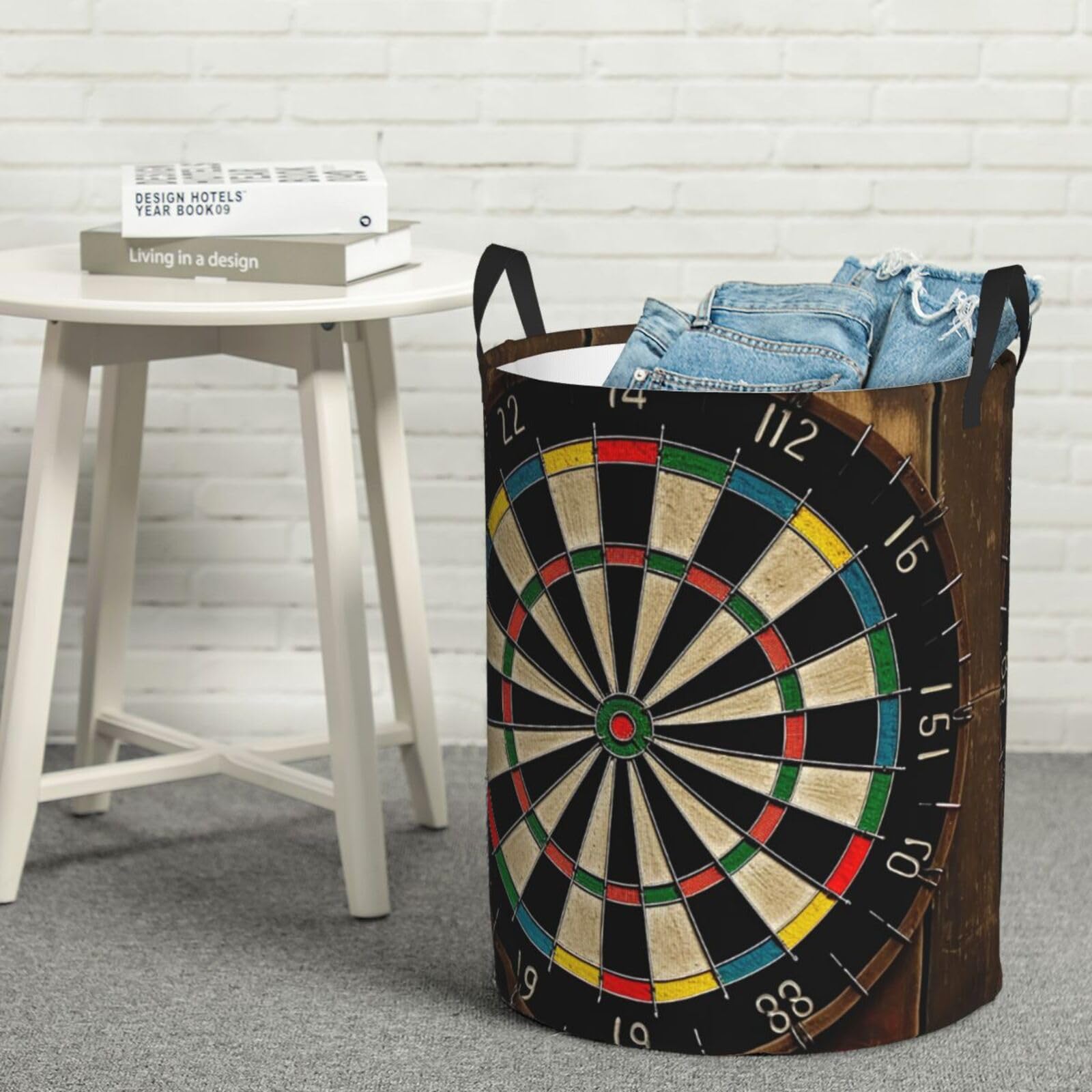 Fodpand Black Dart Board Laundry Basket With Handle, Freestanding Laundry Hamper, Collapsible Dirty Clothes Hamper, Waterproof Fabric Blanket Storage Basket Tall Toy Storage Bin Room Decor Small