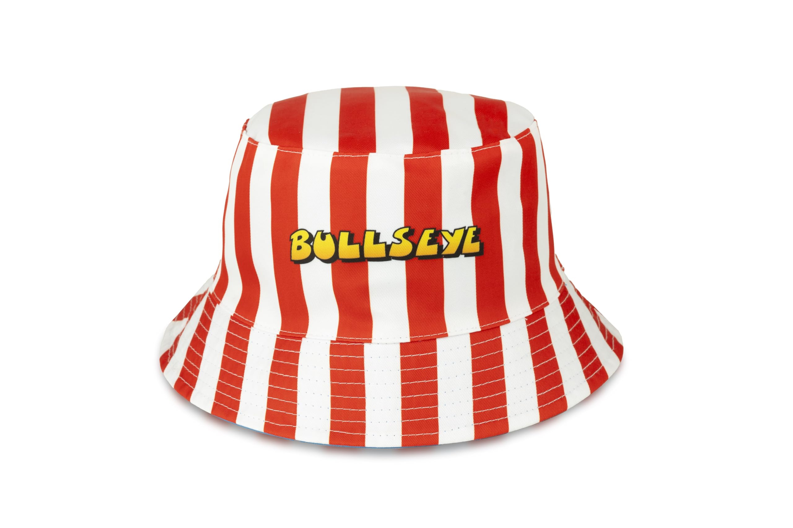 Sporting Profiles Unisex Multicolour Bullseye Reversible Bucket Hat – Official Licensed Tv Show Merchandise | Two-In-One Red Stripe & Blue Retro Design | Summer Festival Hat For Adults