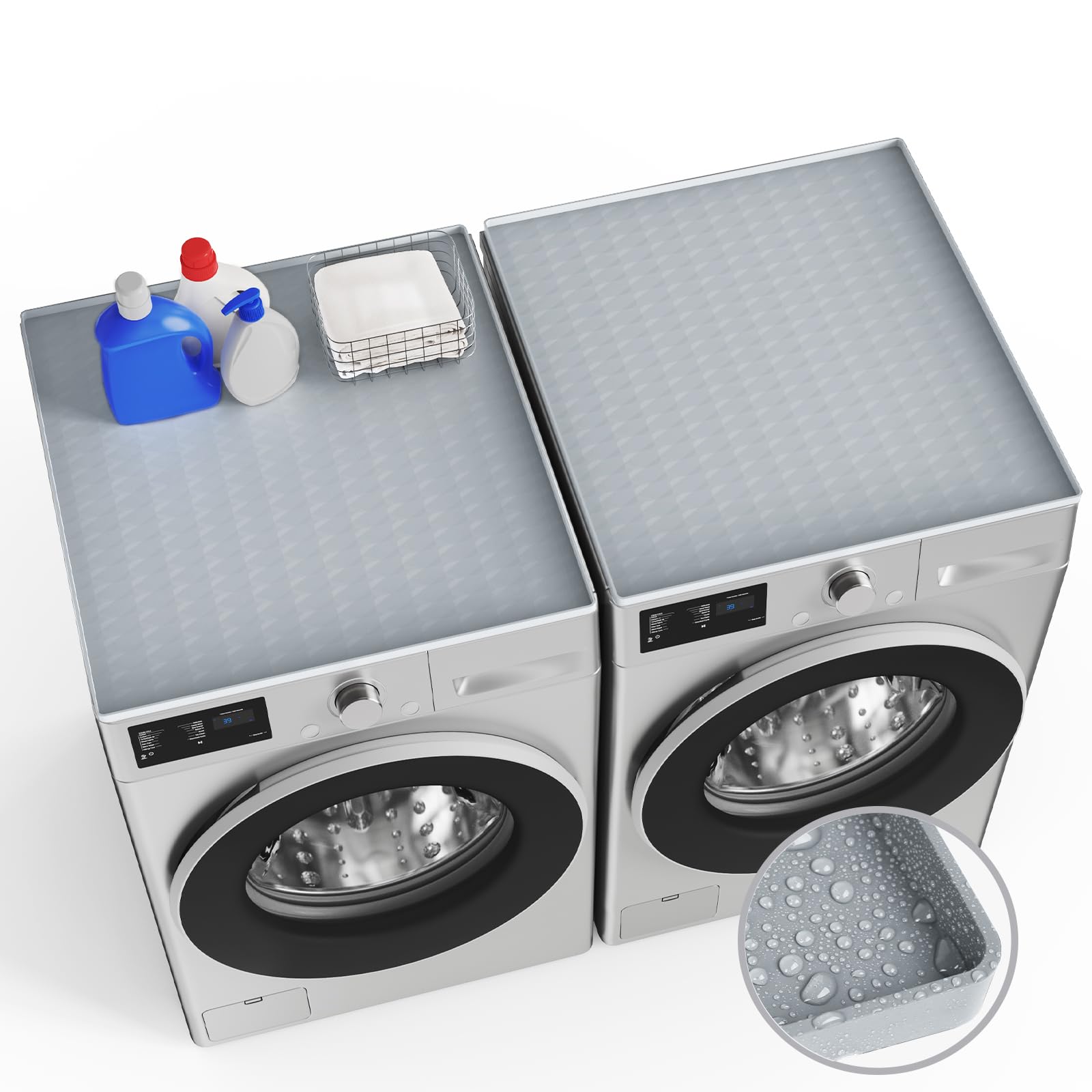 2 PCS Washer and Dryer Covers for the Top, 25.6''x 23.6'' Silicone Dryer Top Protector Mat Non-slip Waterproof Washing Machine Cover Protector Top Load for Laundry & Kitchen (Light Gray)