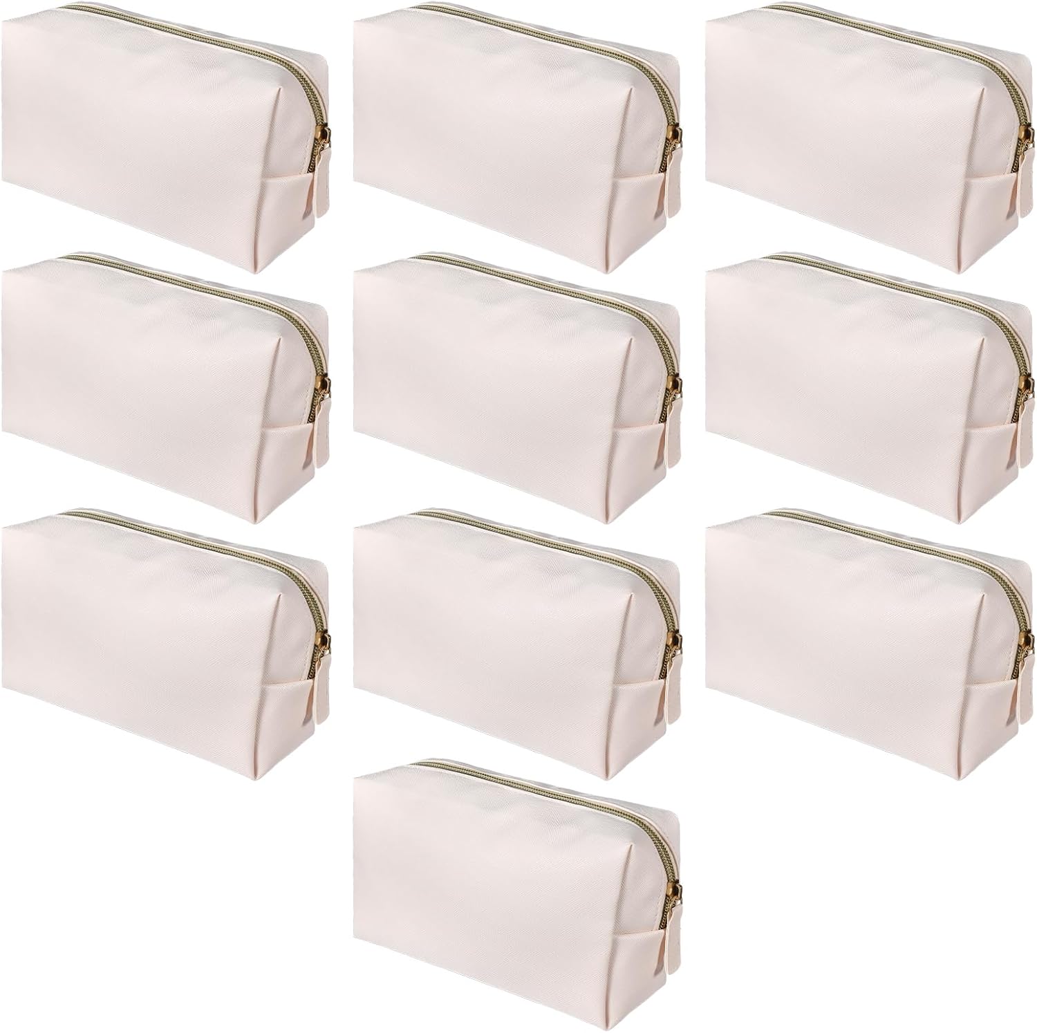 MAQUITA 10 Pcs Makeup Bags Pu Leather Cosmetic Bag, 7.1" x 2.6" x 3.9" inch Waterproof Versatile Portable Makeup Bag for Women Friends Daily Storage Cosmetic Organizer Travel Toiletry Case (Beige)