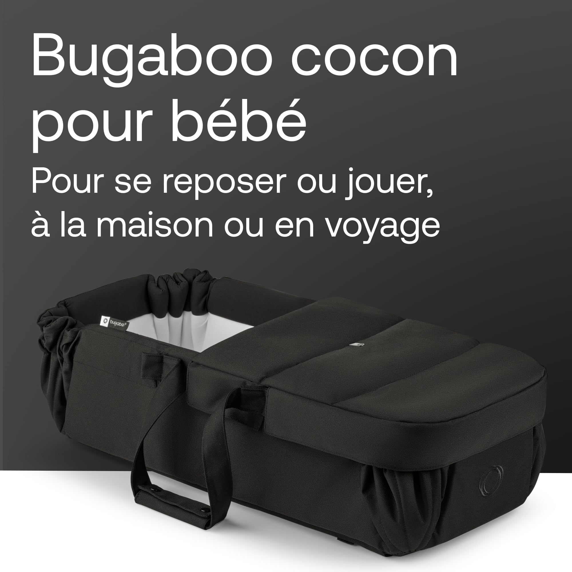 Bugaboo Baby Nest – Nacelle & chancelière 2-en-1, Sangles de Transport, se déplie en Matelas Coton et Tapis de Jeu, Compatible avec Les poussettes, utilisable dès la Naissance – Heritage Black