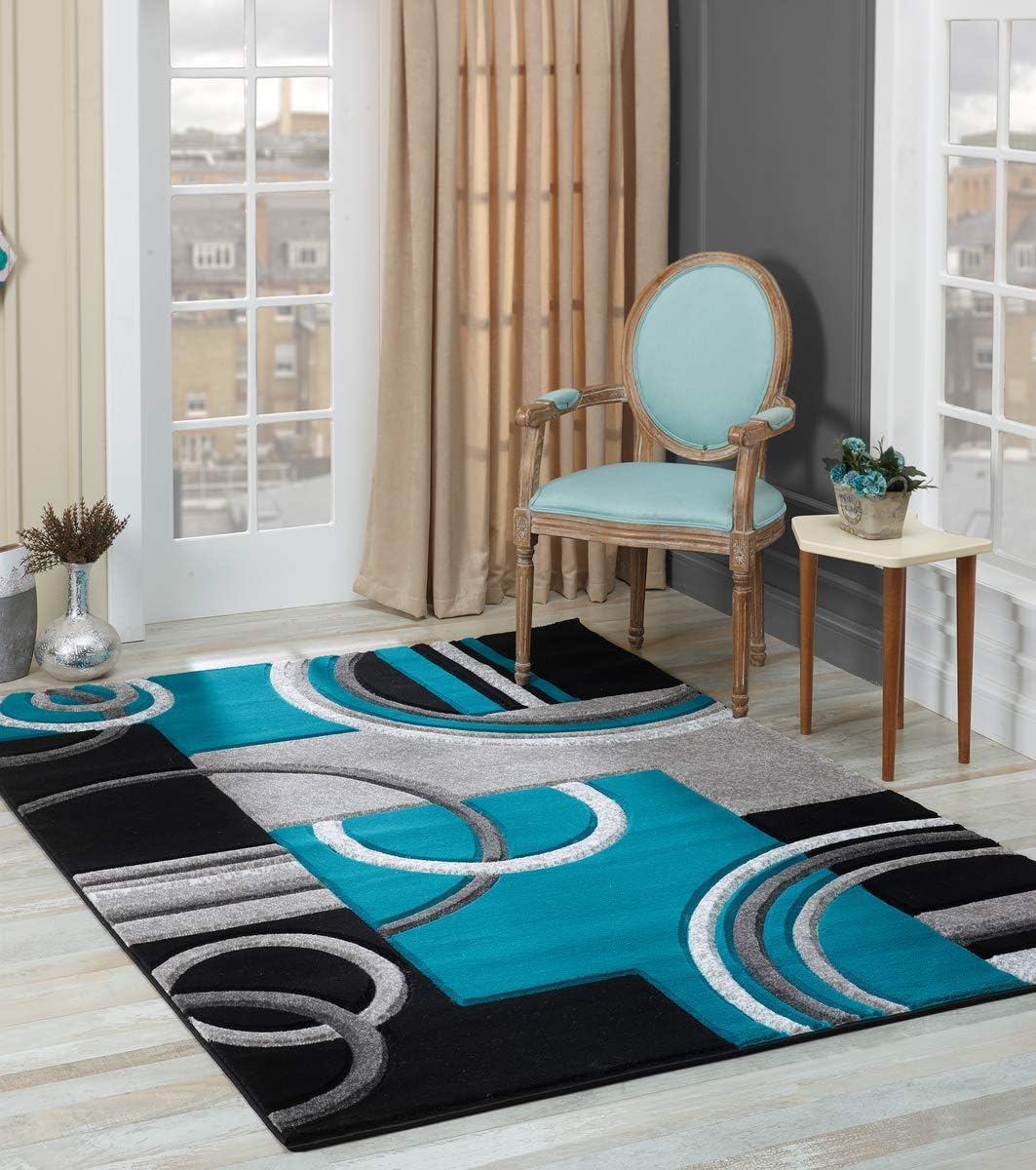 GLORY RUGS Area Rug 2x3 Door Mat Turquoise Geometric Soft Floor Carpet with Premium Fluffy Texture for Indoor Living Dining Room and Bedroom Area