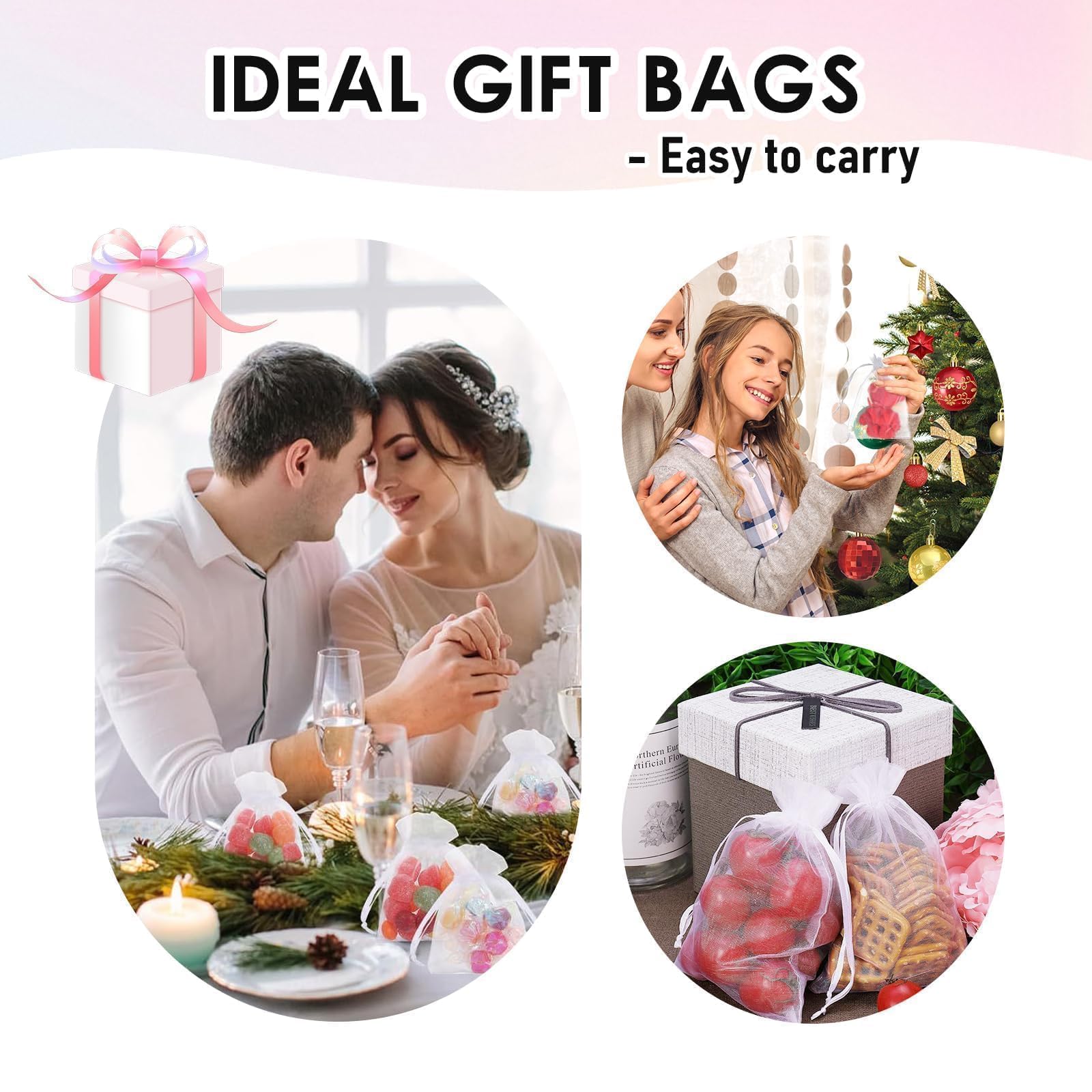 Quelcc 100 Piezas Bolsas de Organza, 7x9cm Bolsas Organza, Bolsitas de Tela Pequeñas Blancas para Bolsas Regalo con Cordón, Bolsita de Tul, Joyas, para Boda Favores Joyas y Dulces