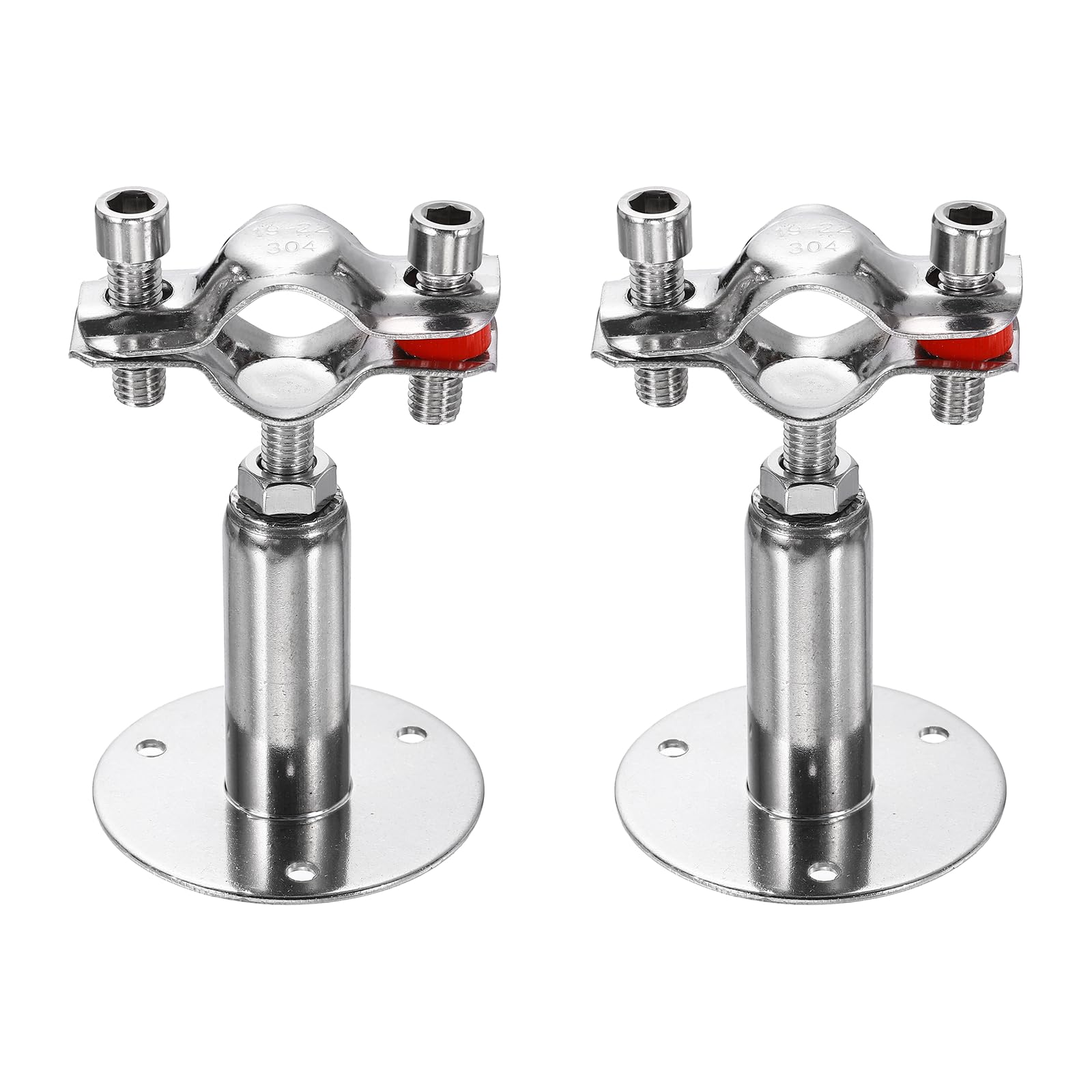 sourcing map 2pcs Wall Mount Ceiling Mount Pipe Supports 304 Stainless Steel Adjustable Pipe Bracket Clamp for OD Pipe 0.7"-0.9" (19-22mm) Adjustable Height 50-100mm