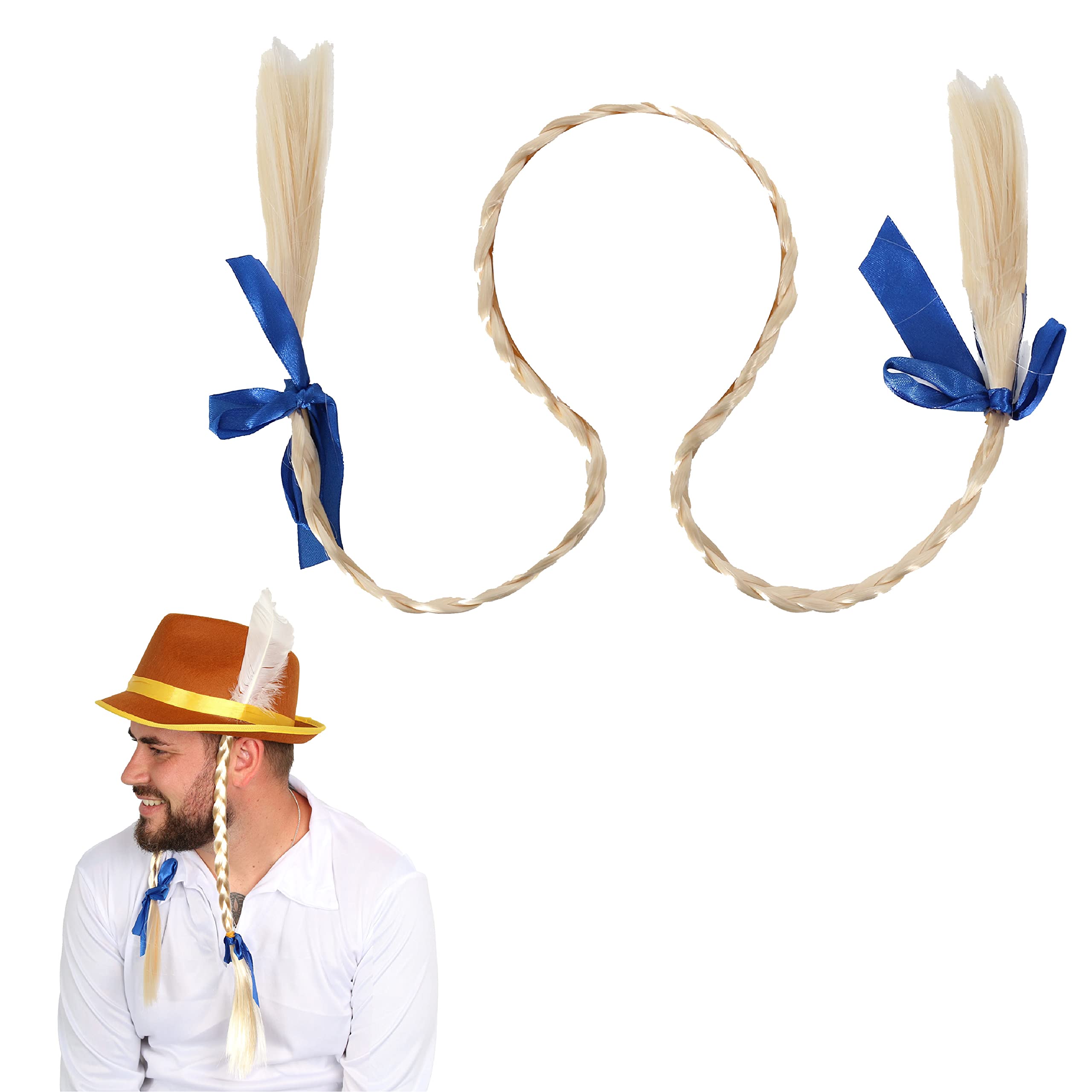 I LOVE FANCY DRESS Blonde Plaits With Blue Ribbon on Headband - Perfect for Oktoberfest - Pack Of 1