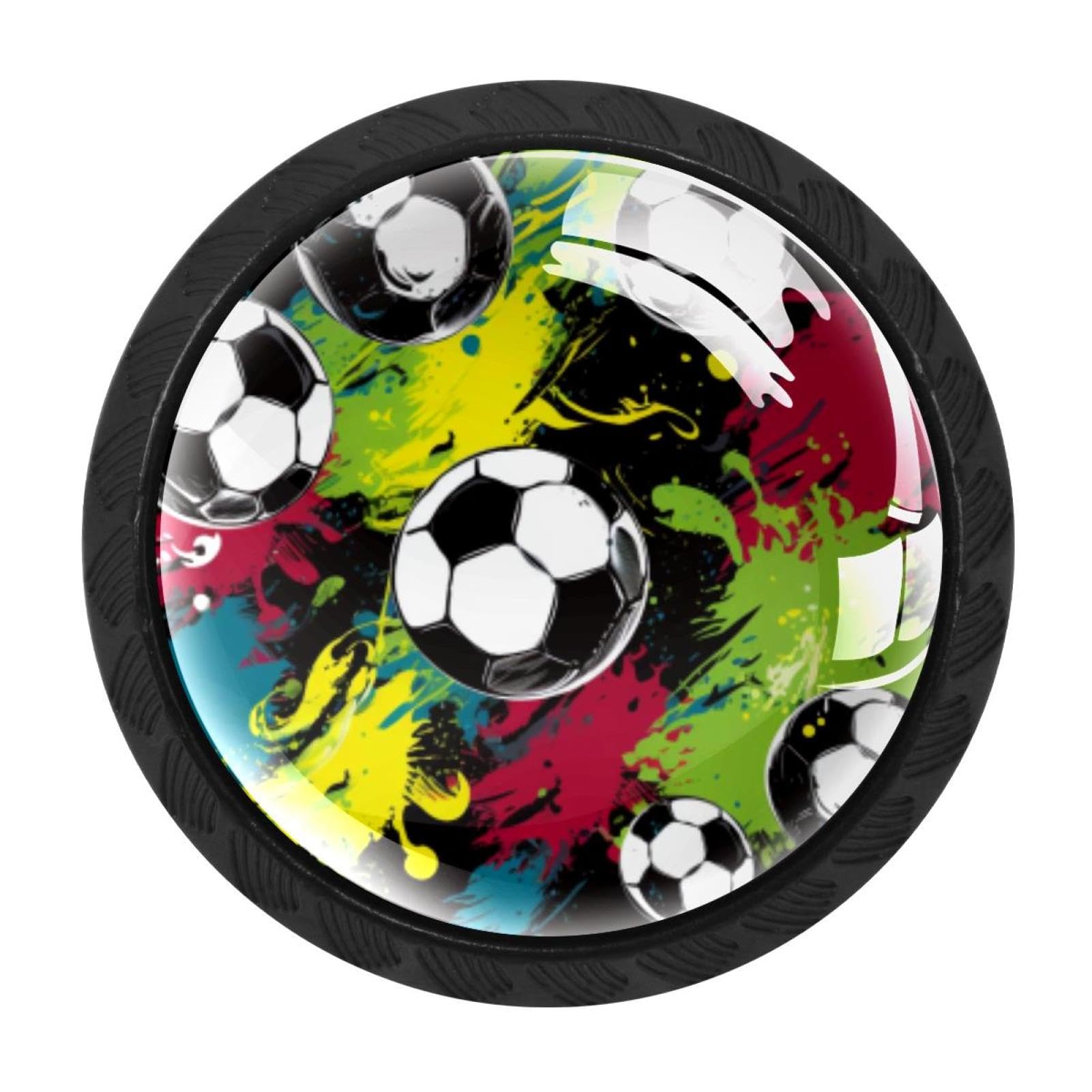 Chenzzzz Multicolored 03 4 Pieces Black Cabinet Pull Handle With Screws,Football Soccer Kitchen Knobs, Hardware For Cupboard Drawer Dresser