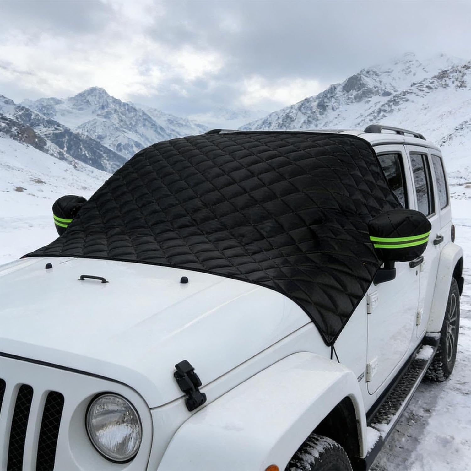 Car Windshield Snow Cover, Thicked Windproof Waterproof Protection, Windshield Ice Protector Cover with Material, Auto with Compact Design, Heat Resistant Metal Grid, Snow