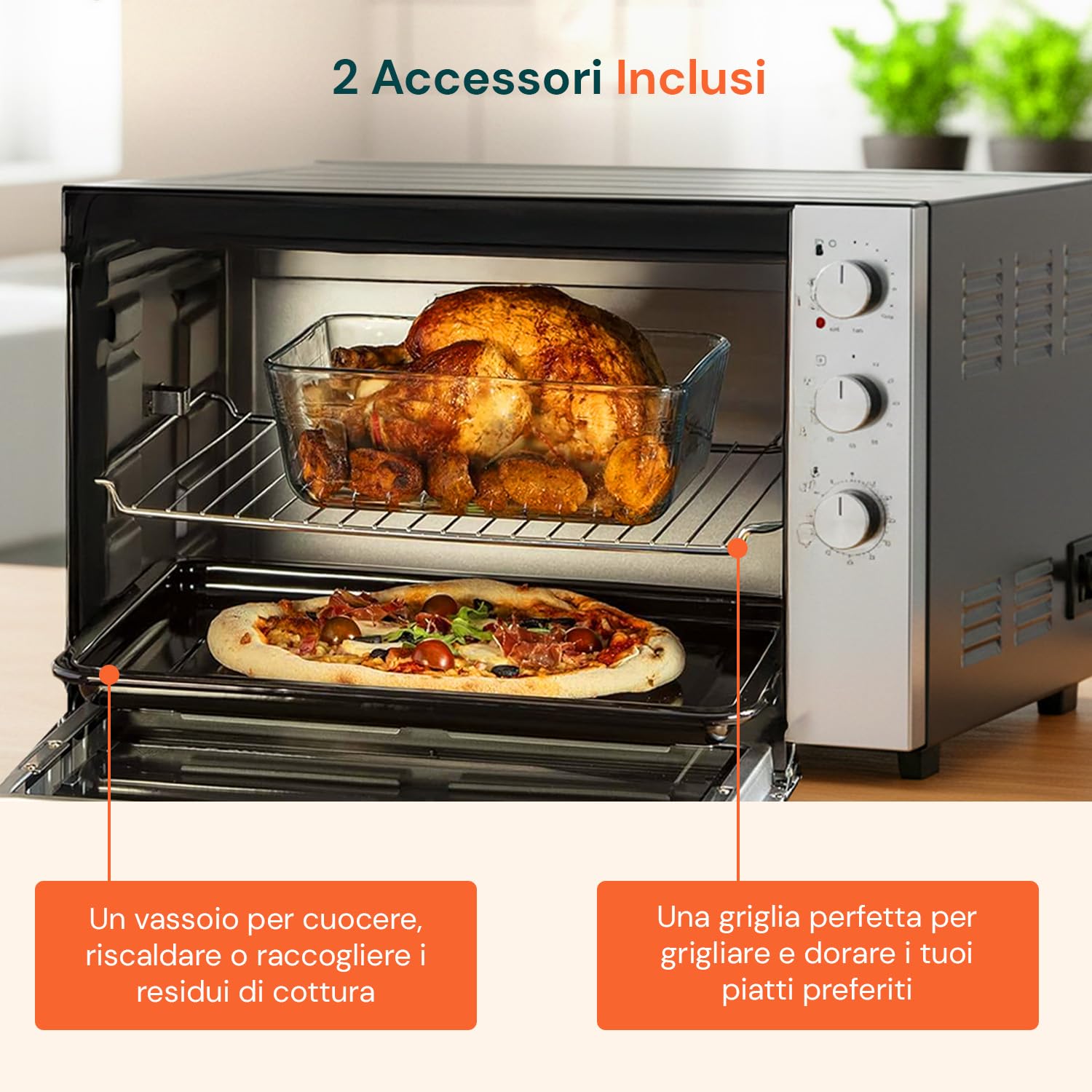 Avilia Forno Elettrico in Acciaio Inox Nero 2500W da 70L - Ideale per Cuocere e Riscaldare in Modo Salutare Arrosti, Pizze e Grandi Qantità di Cibo - Temperatura Fino a 320°C con Funzione Ventilata
