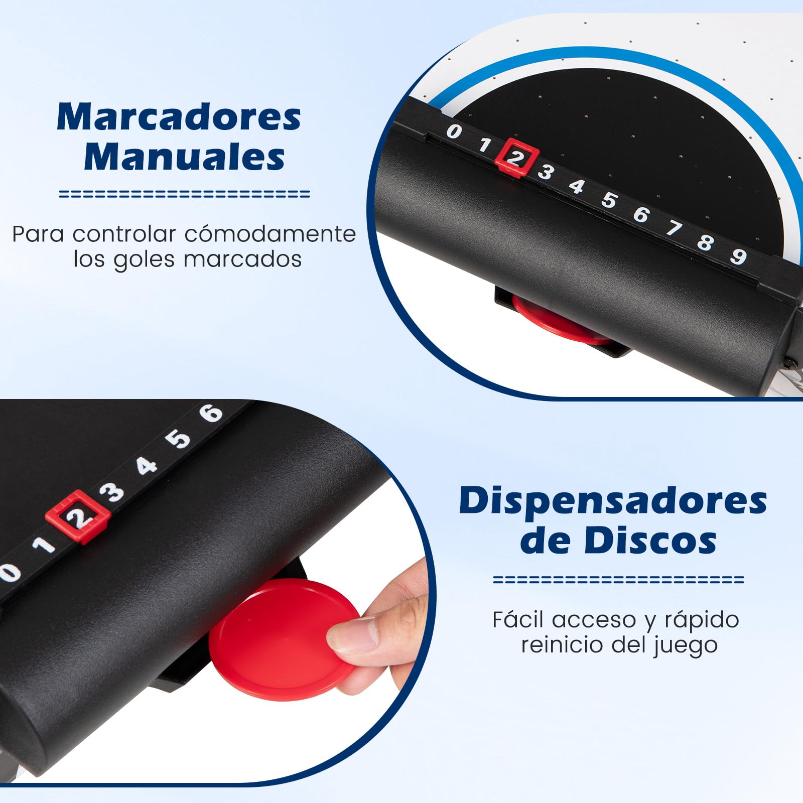 COSTWAY Mini Mesa de Hockey de Aire 110 cm, Set con Mesa de Hockey de Aire con Marcador de Puntos LED Electrónico, 2 Discos, 2 Empujadores, 2 Puertas